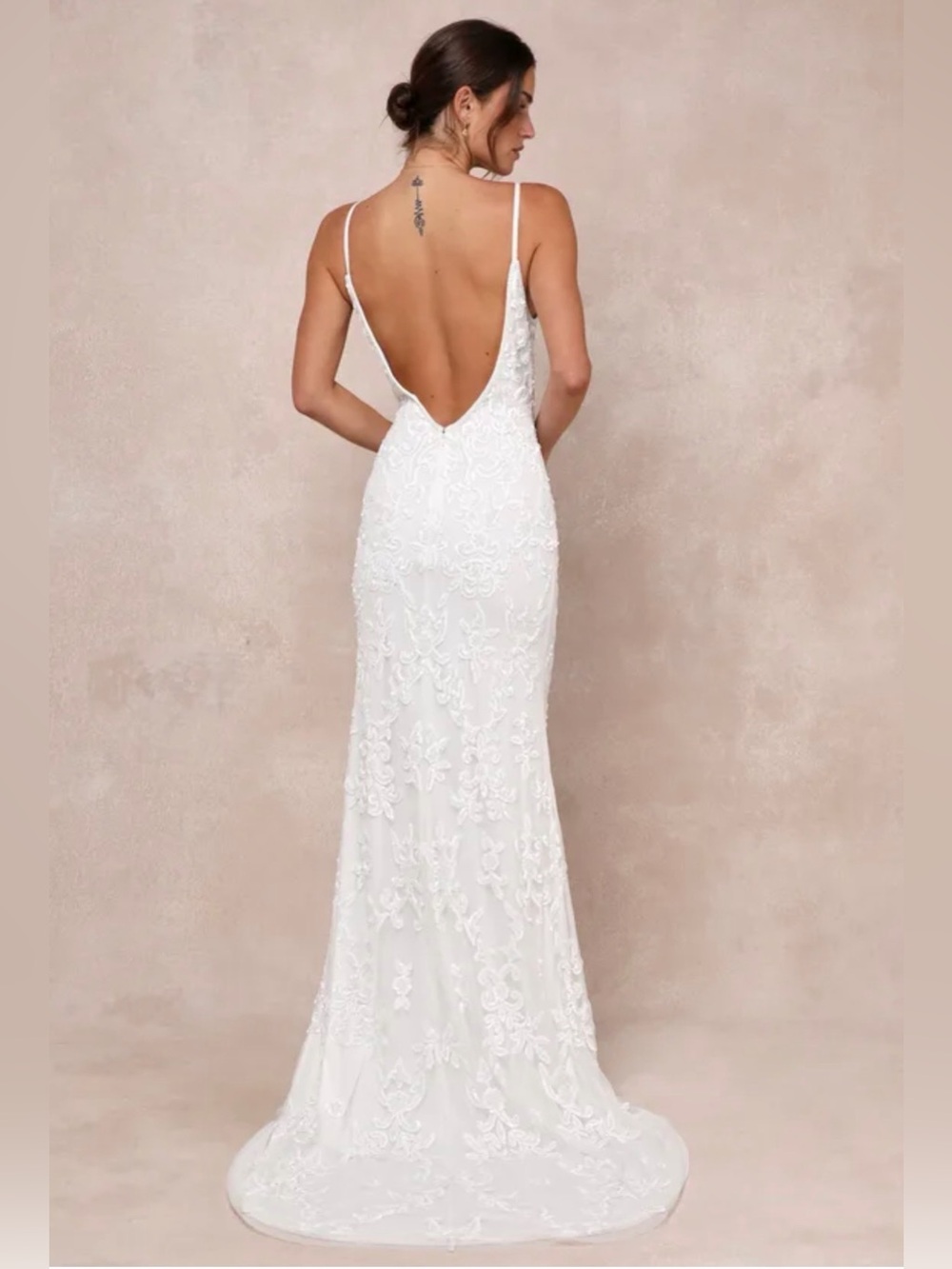 NWT Everlasting Passion Lulus White sequin beaded backless wedding gown Medium - Picture 3 of 10
